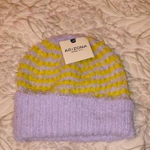Arizona Jean Company Junior Striped Lilac/Lime/Yellow Knit Beanie, NWT